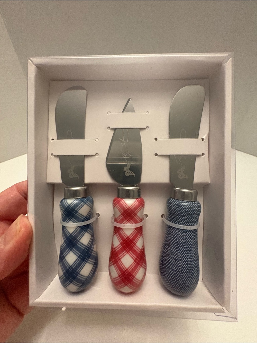 Dolly Parton Red & Blue Plaid and Denim Cheese Spreaders Set